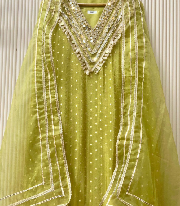 Olive Green Tissue Shimmer Embellished Unstitched 3-Piece Sui