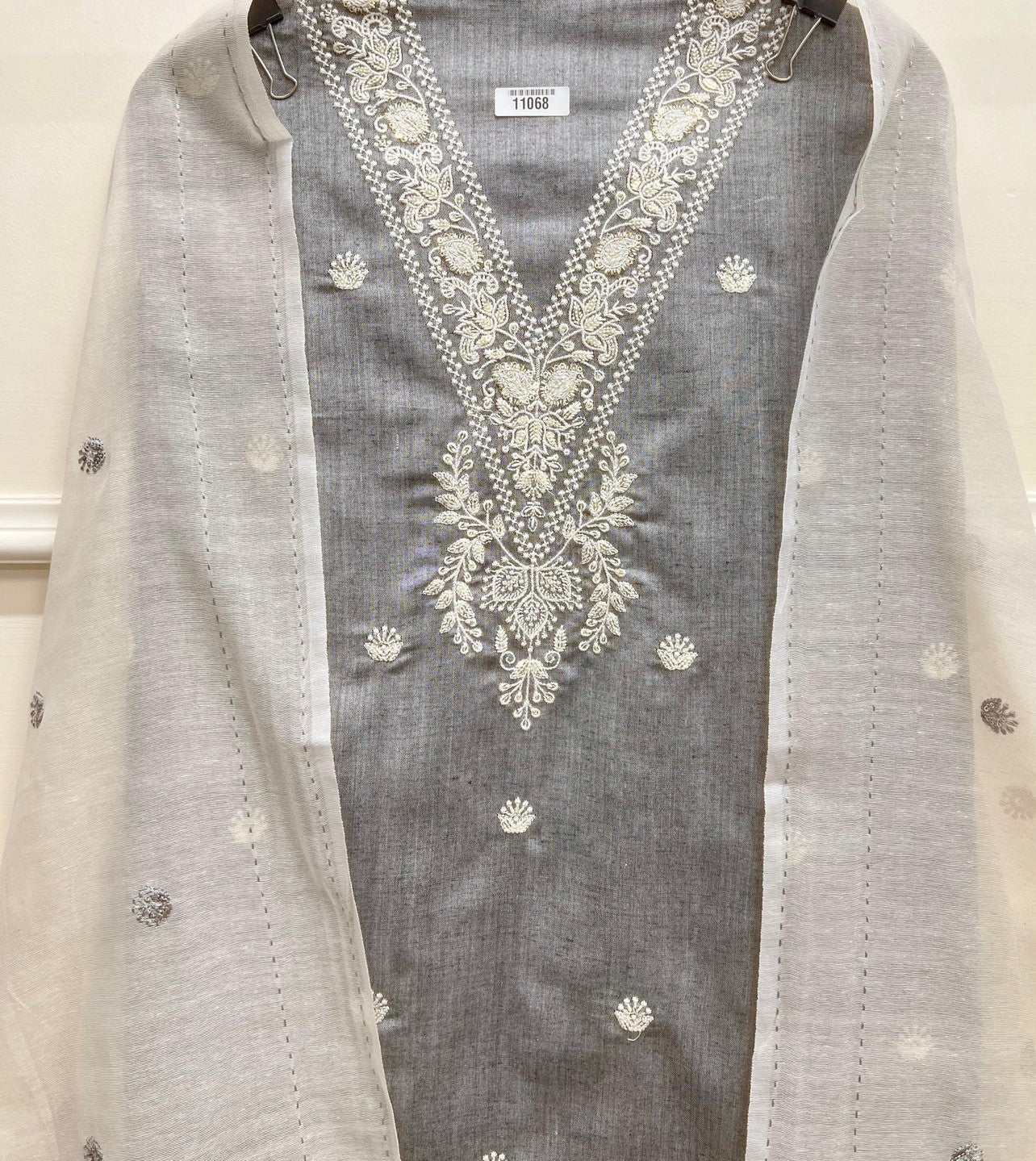 Grey Khadi Cotton Unstitched Embroidered -Set Of 3