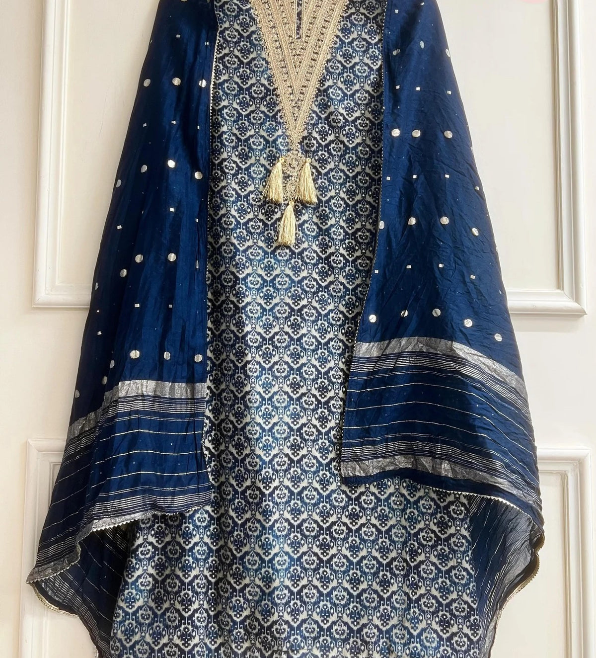 Deep navy Blue Modal Silk printed Unstitched Embroidered -Set Of 3