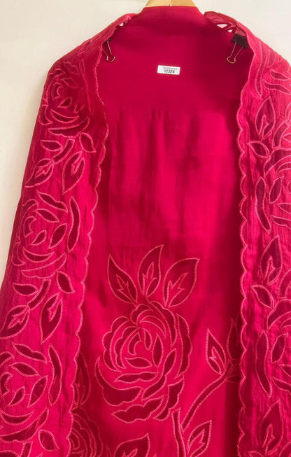 Deep Pink Mul Chanderi Embroidered Unstitched 3-Piece Suit