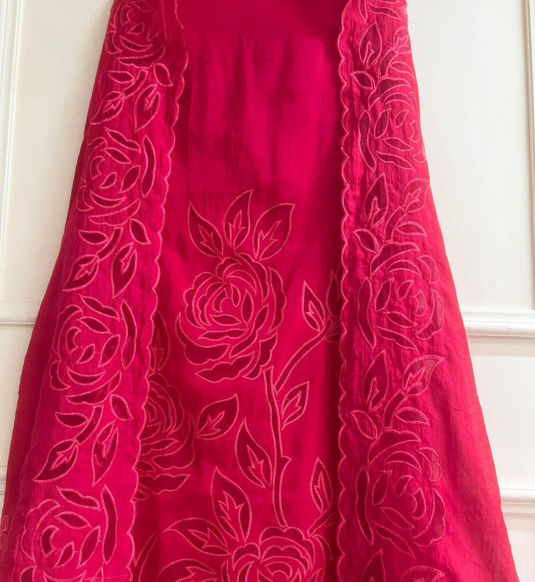 Deep Pink Mul Chanderi Embroidered Unstitched 3-Piece Suit