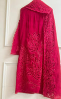 Deep Pink Mul Chanderi Embroidered Unstitched 3-Piece Suit