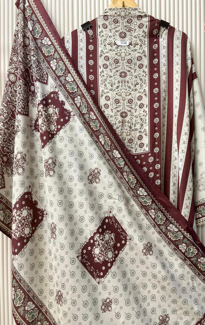 Maroon Muslin Printed Semi Stitched