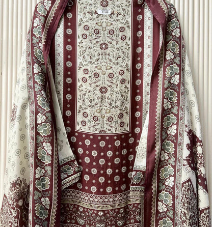 Maroon Muslin Printed Semi Stitched