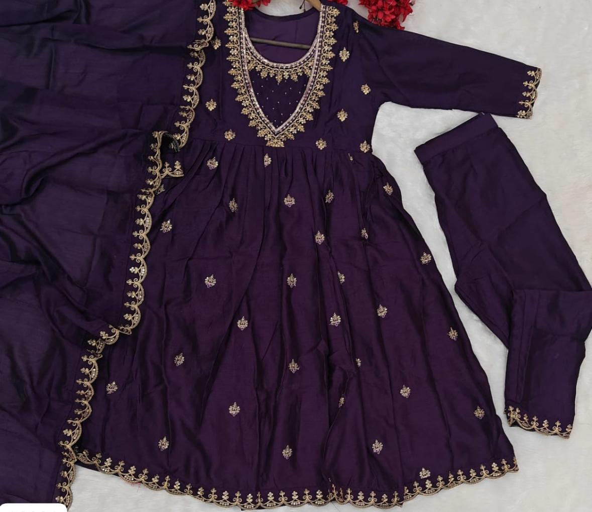Purple KURTA & PANT DUPATTA SET