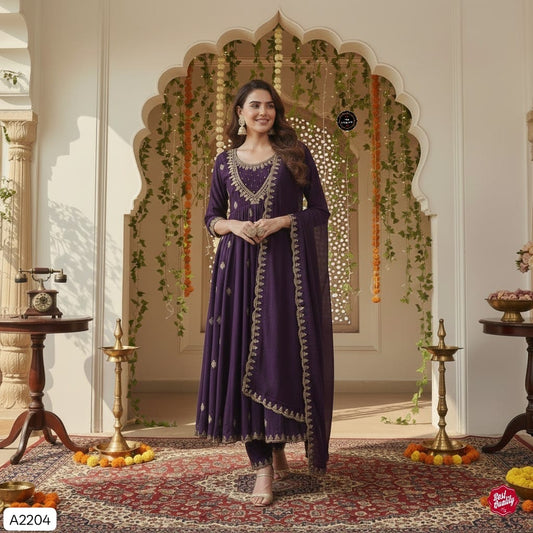 Purple KURTA & PANT DUPATTA SET