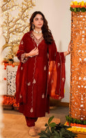 Red Silk Suit Set.