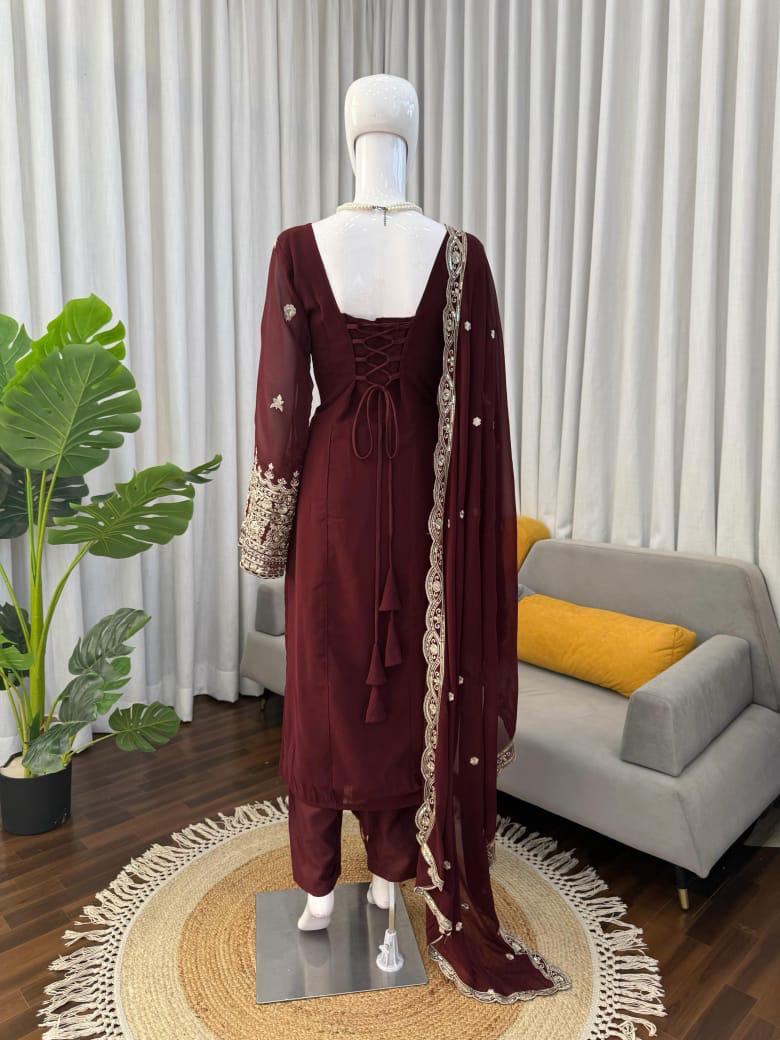 Brown A- Line Nayra-cut Kurti kurta Suit