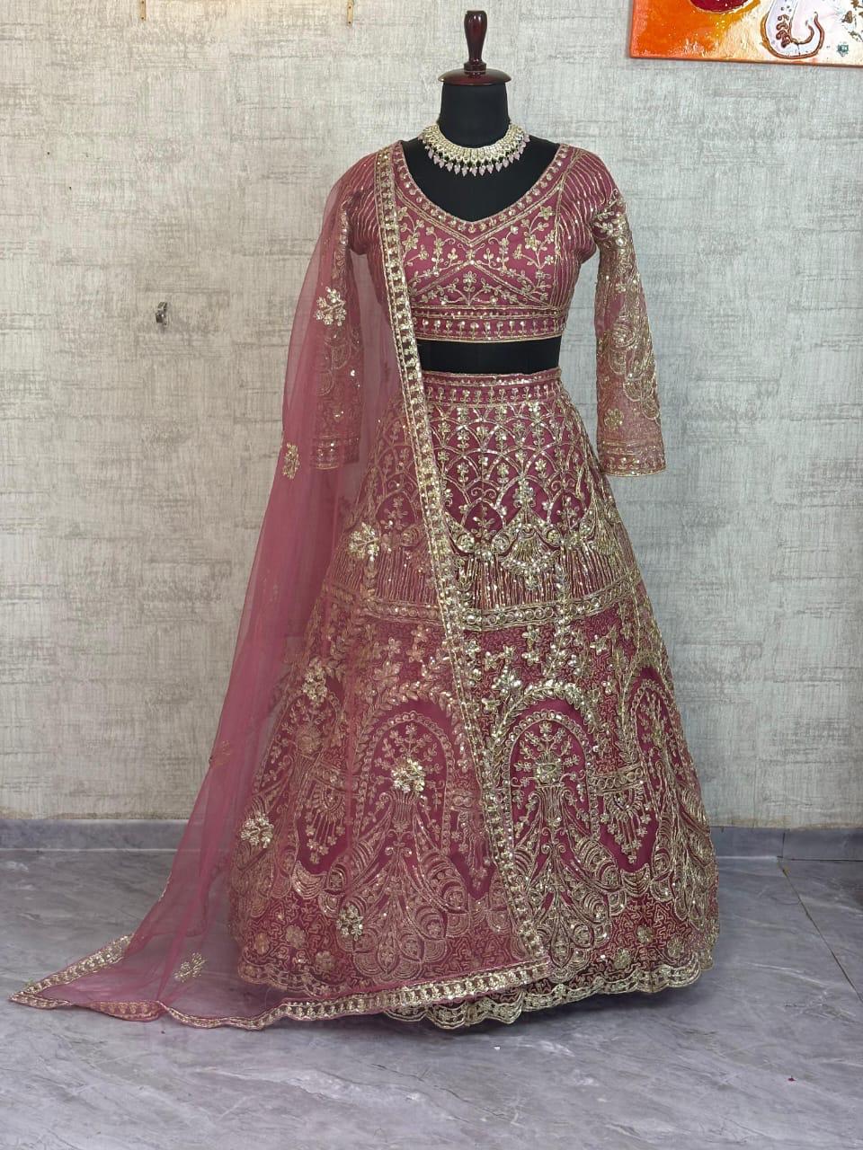 Pink Meter Flared Premium Butterfly Net Lehenga