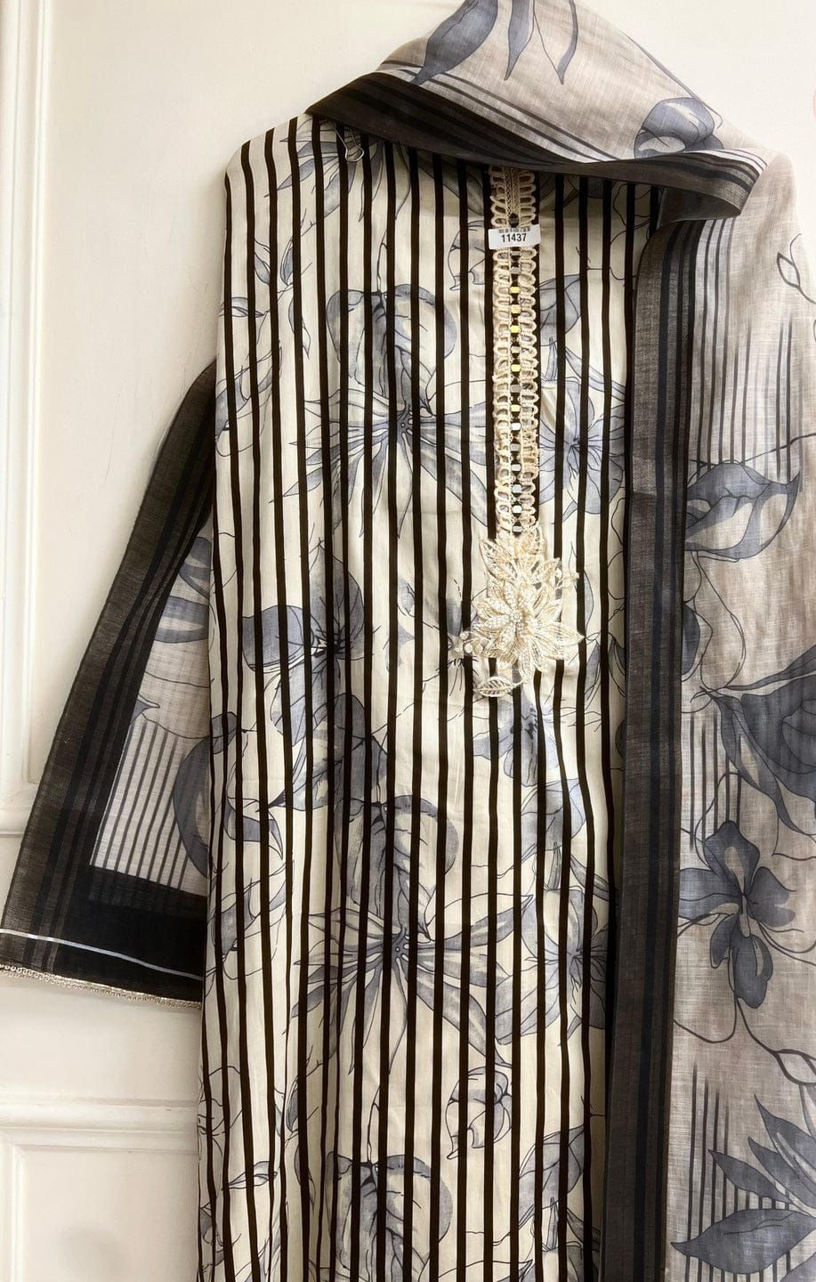 Linen printed Unstitched hand embroidered