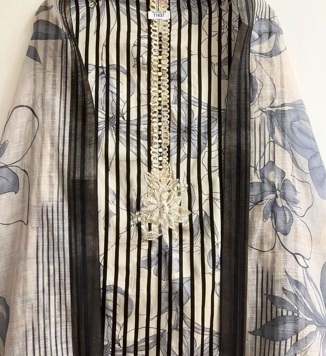 Linen printed Unstitched hand embroidered