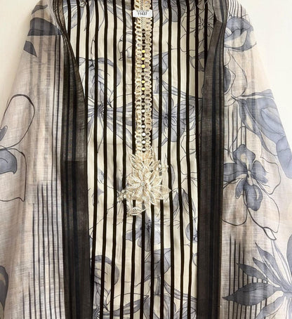 Linen printed Unstitched hand embroidered