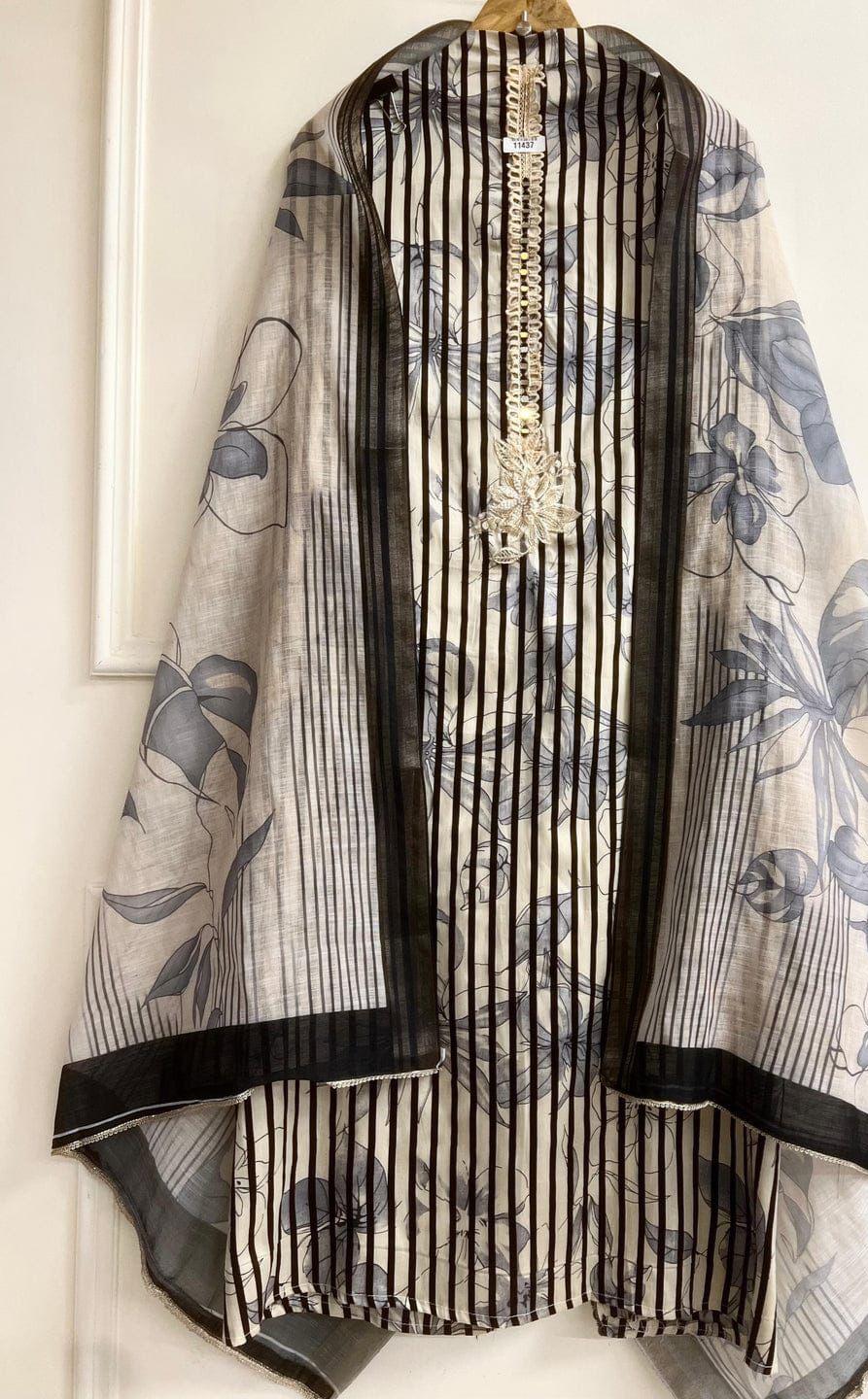 Linen printed Unstitched hand embroidered