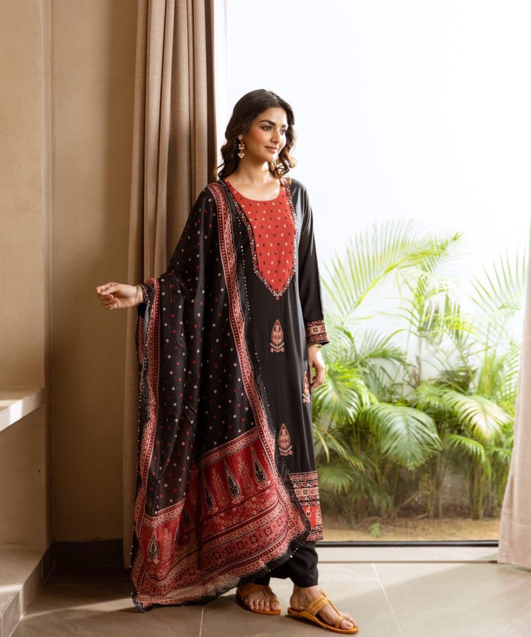 Kurta Pants German reyon with rust yoke