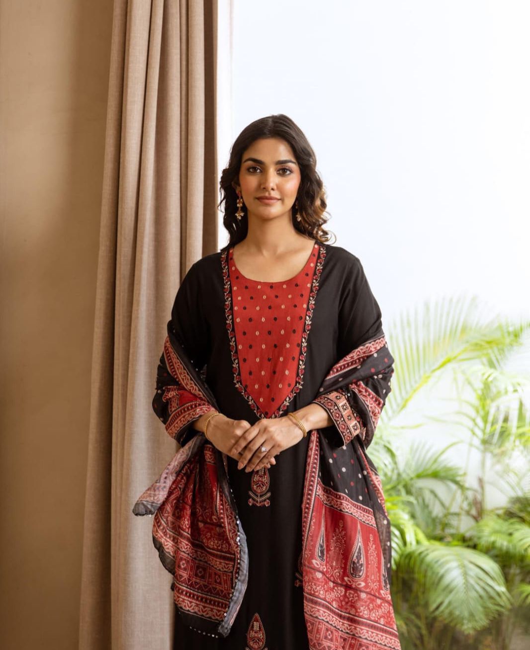 Kurta Pants German reyon with rust yoke