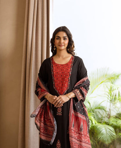 Kurta Pants German reyon with rust yoke