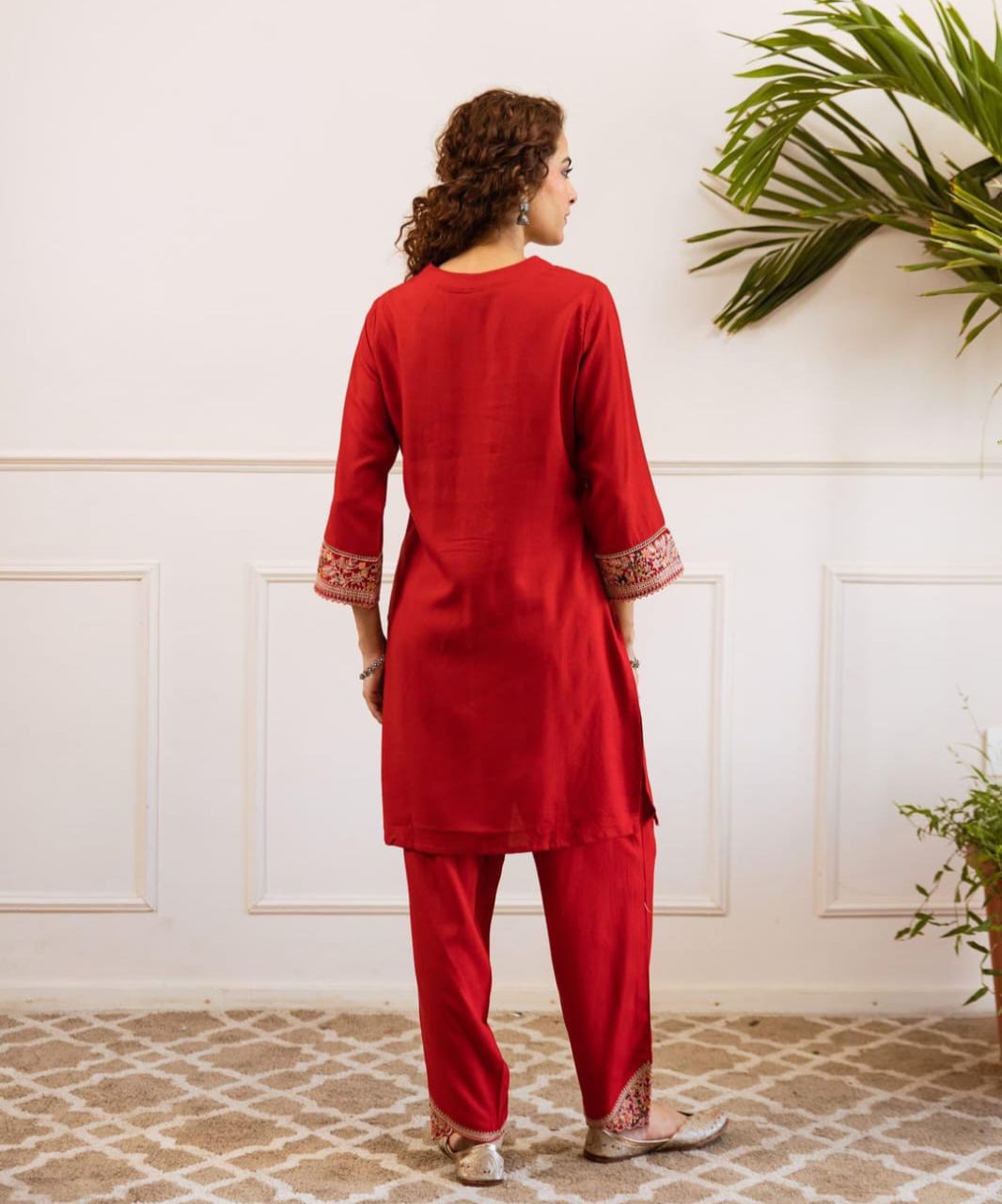 Red Embroidered Kurta Set Crafted From Soft german Reyon Fabric