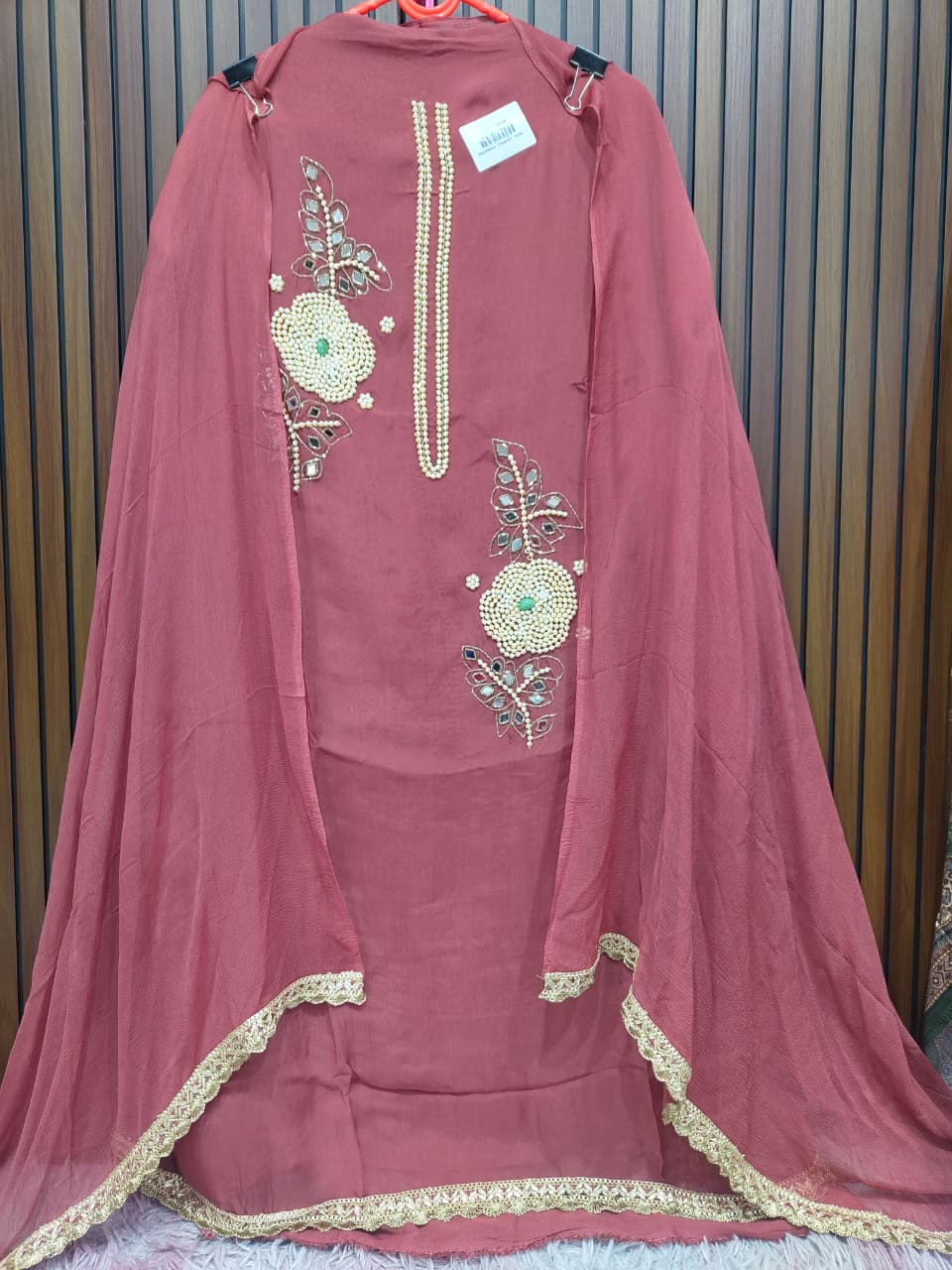 Blue Pink grey viscose organza unstitched suit set