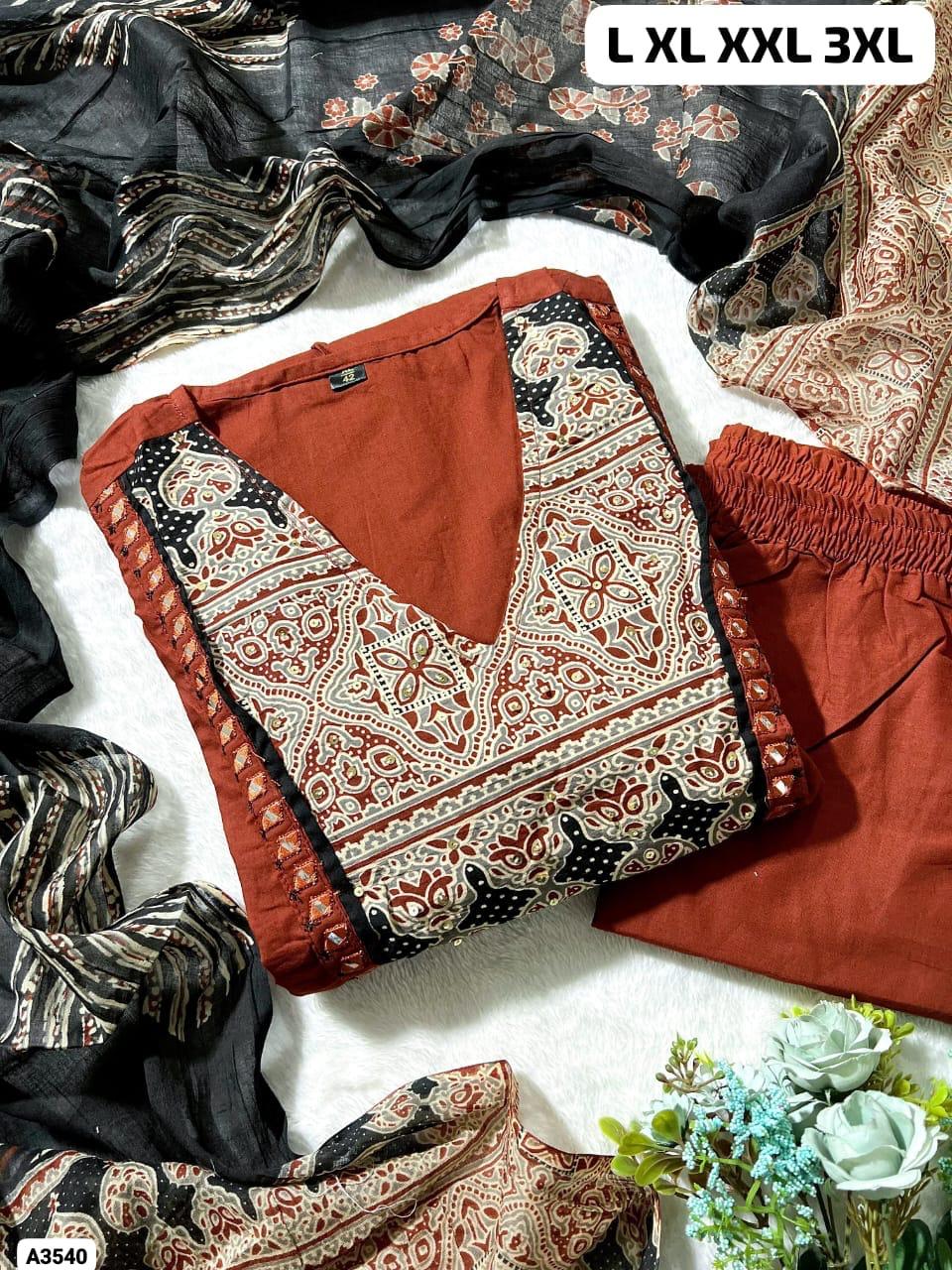 Black Red Cotton Suit Set