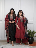 Black Red Cotton Suit Set