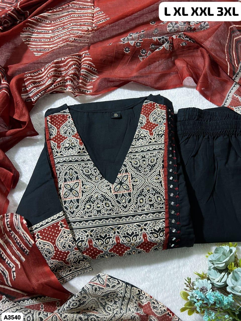 Black Red Cotton Suit Set