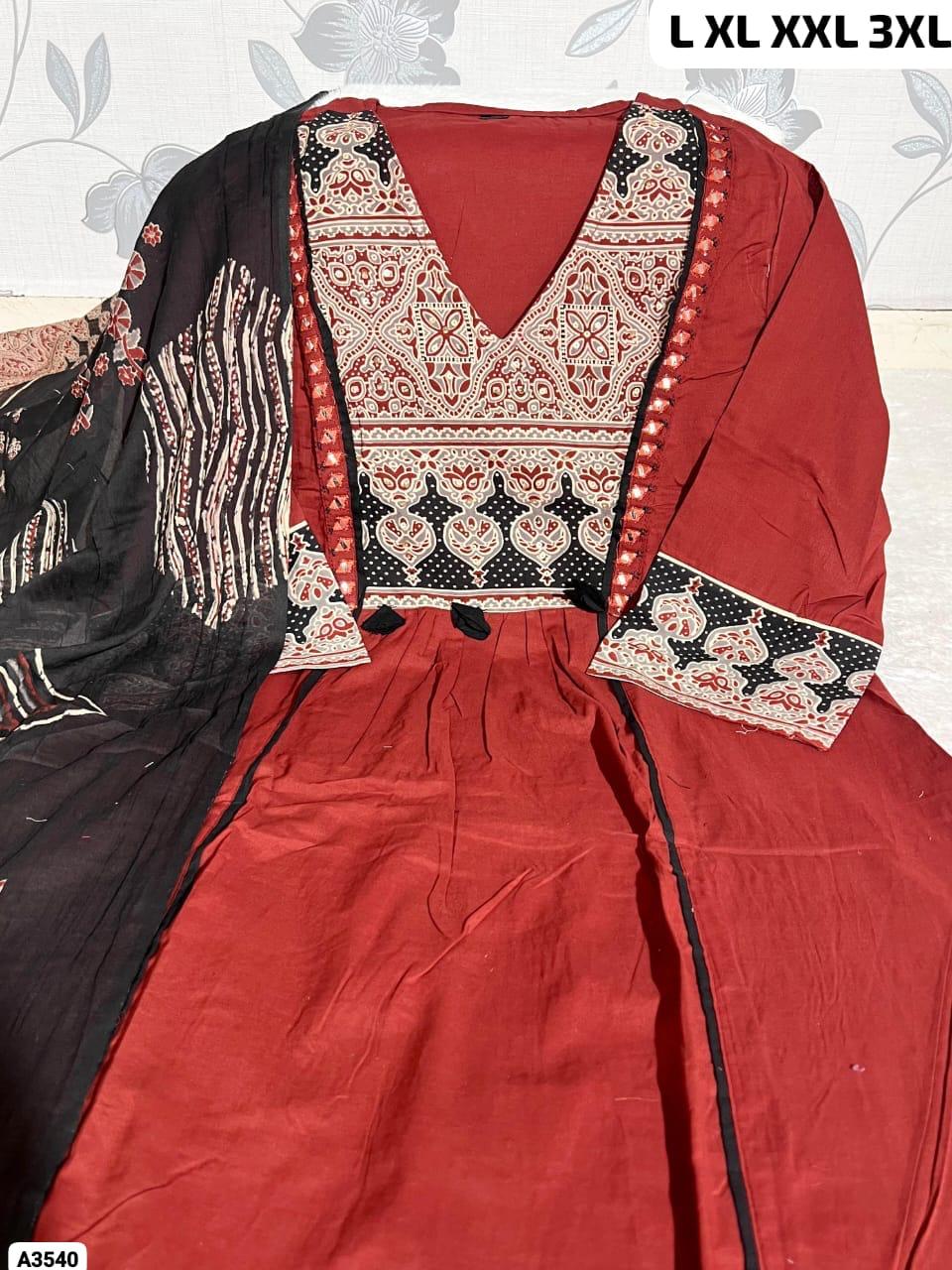 Black Red Cotton Suit Set