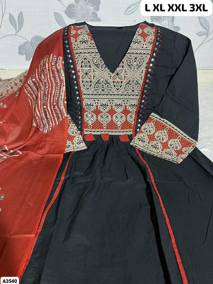 Black Red Cotton Suit Set