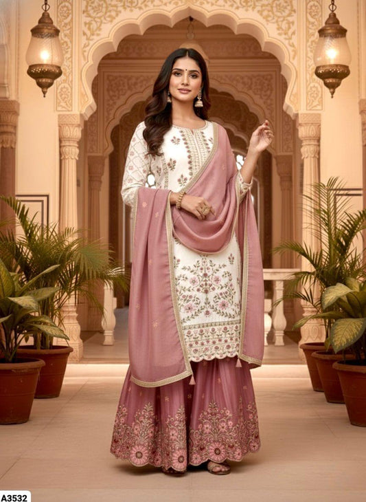 Silk Cream Peach Plazzo Set