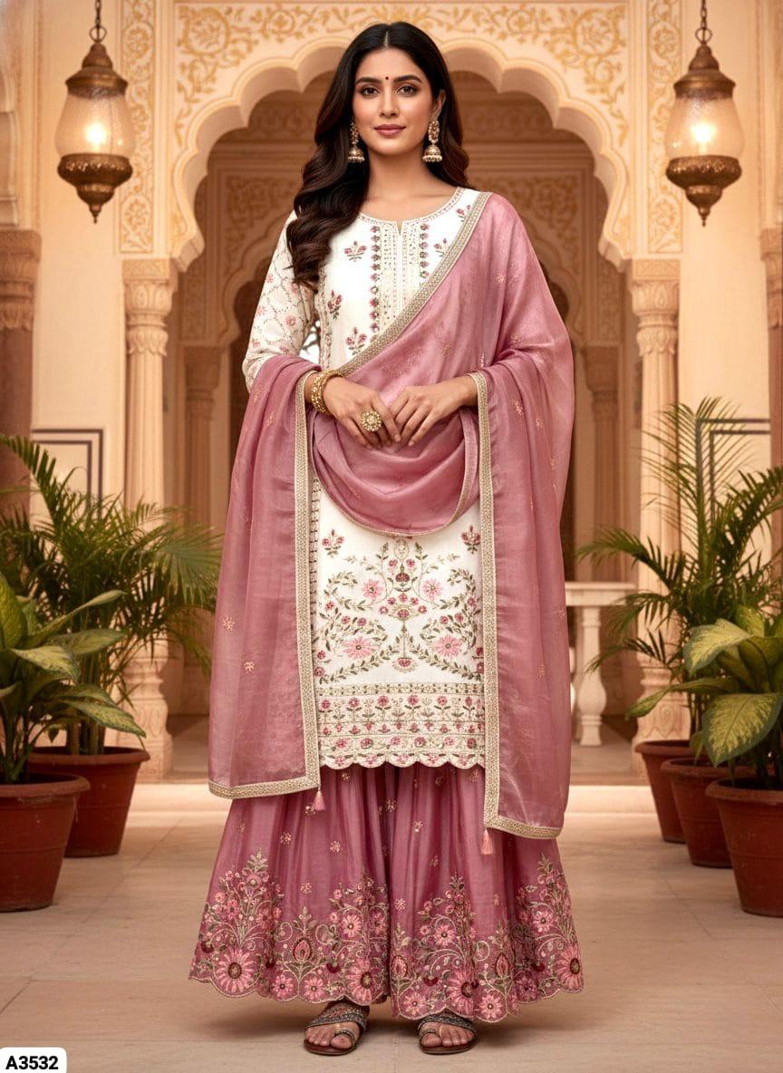 Silk Cream Peach Plazzo Set