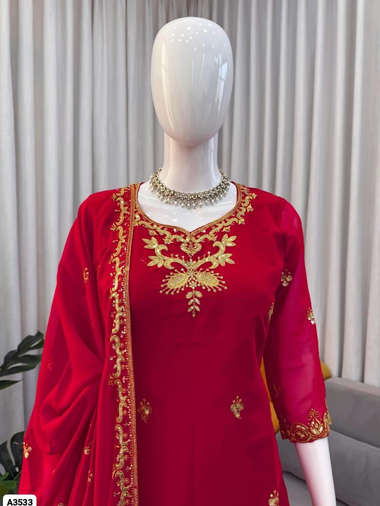 Red embroidered sharara set