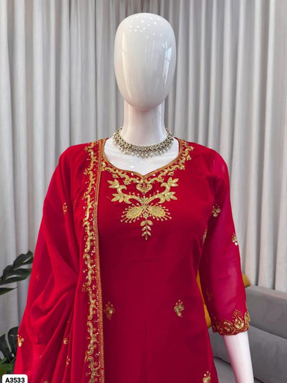 Red embroidered sharara set