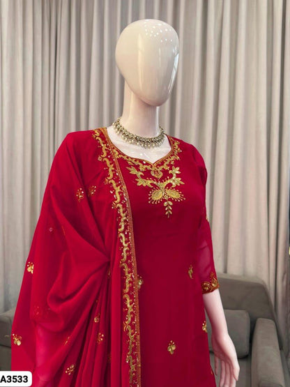 Red embroidered sharara set