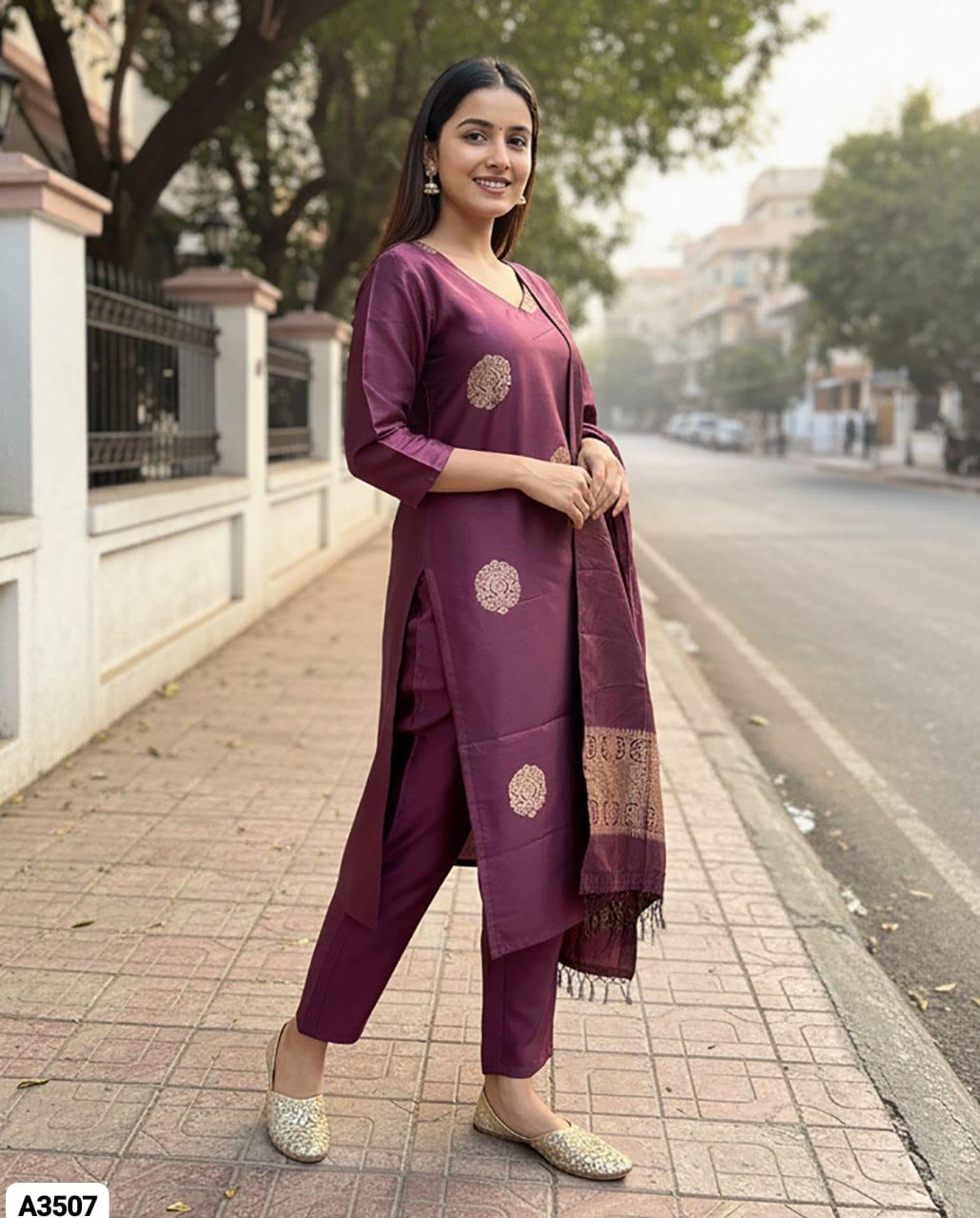 Wine Silk Suit set
