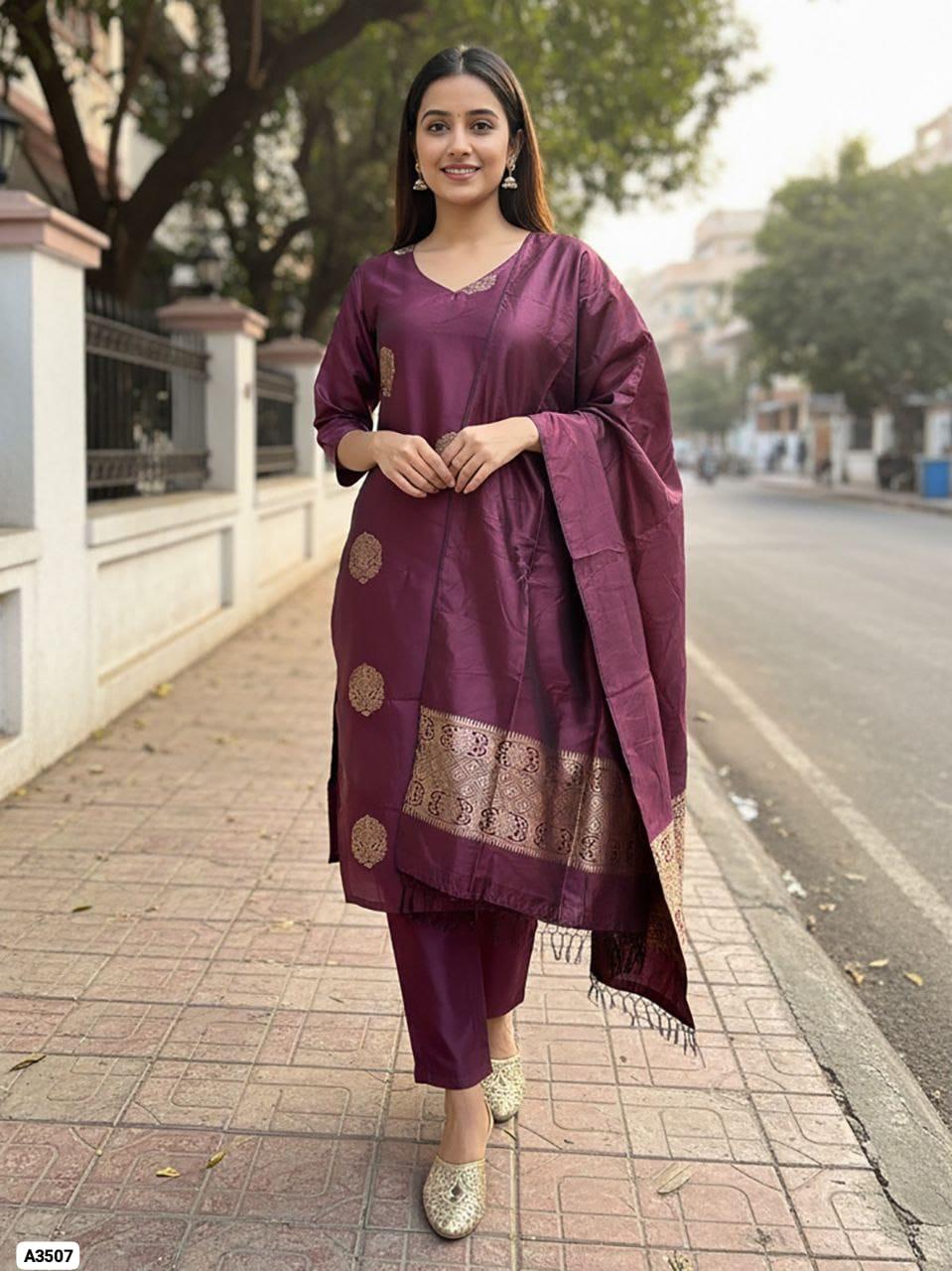 Wine Silk Suit set