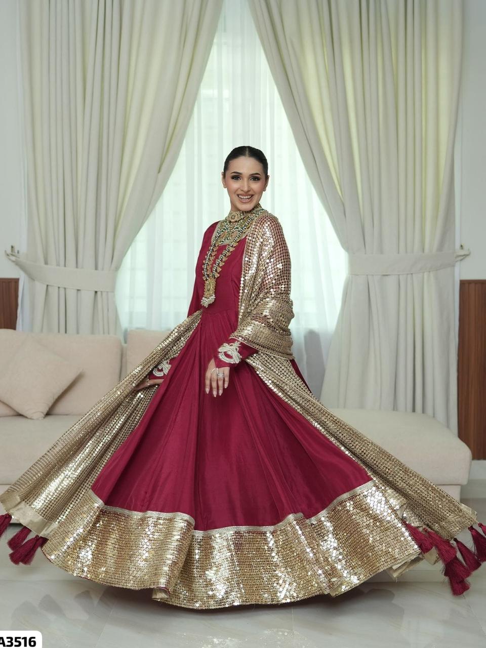 Red Golden Anarkali Suit