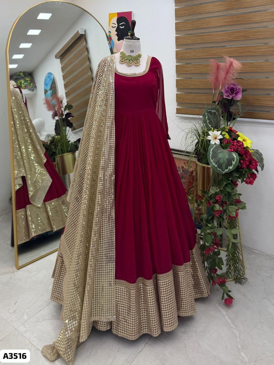 Red Golden Anarkali Suit