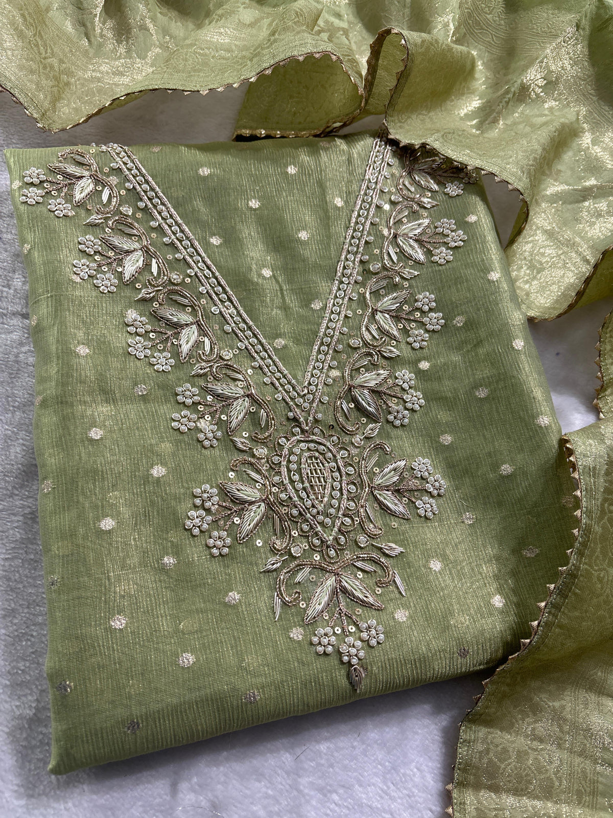 Modal shimmer handwork unstitched suit set