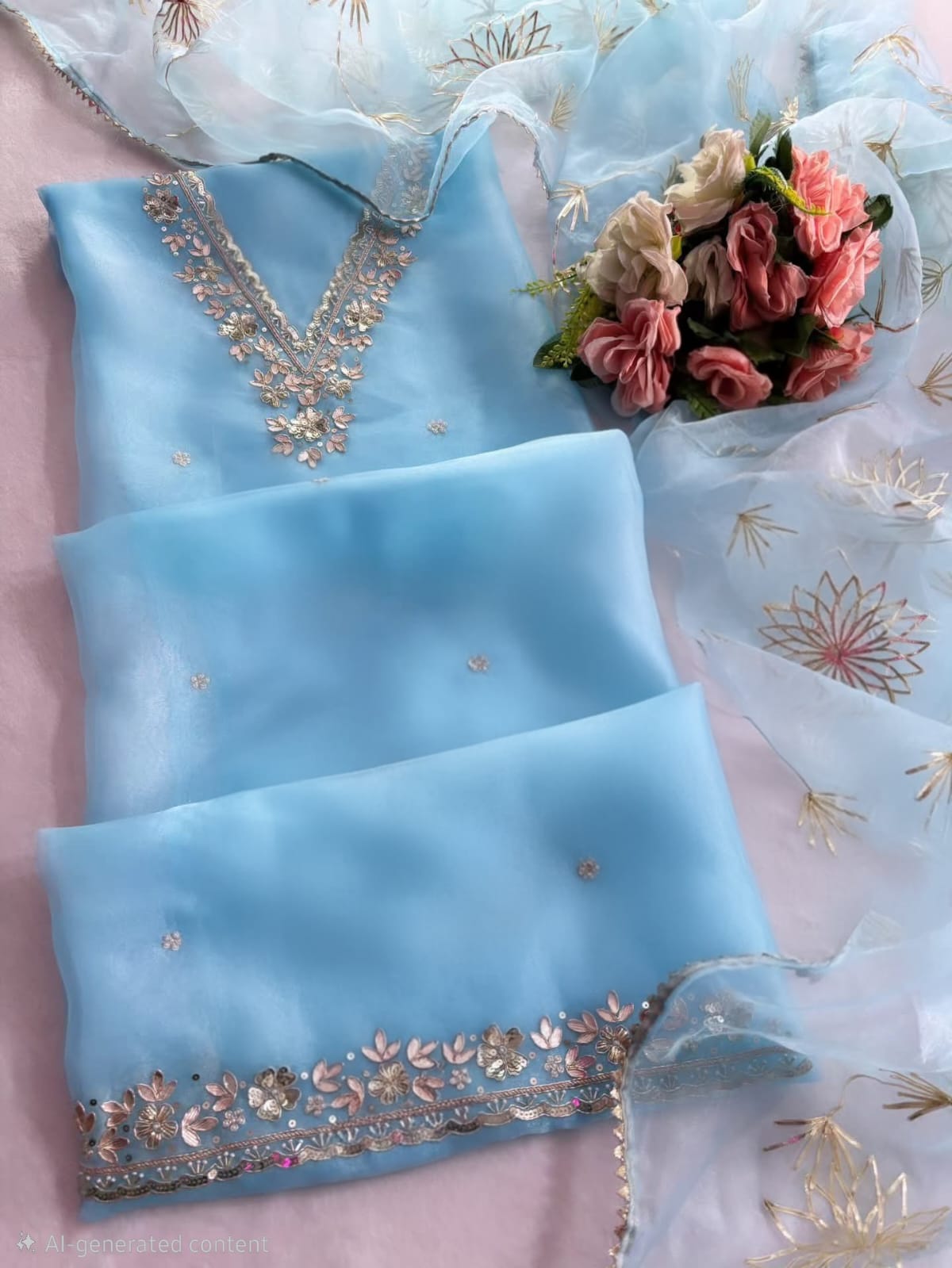 Blue Purple Orange Organza