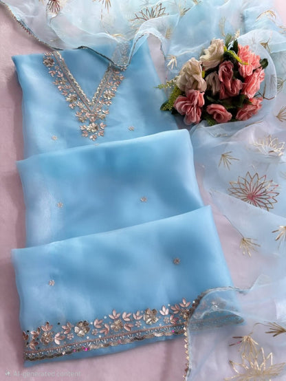 Blue Purple Orange Organza