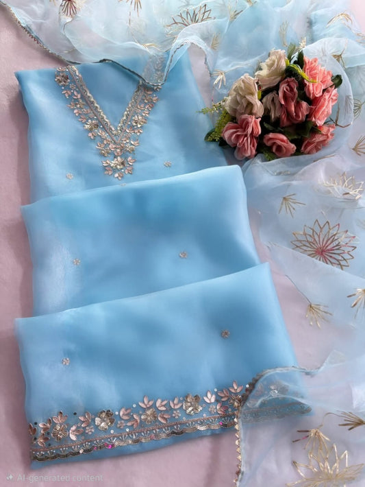 Blue Purple Orange Organza