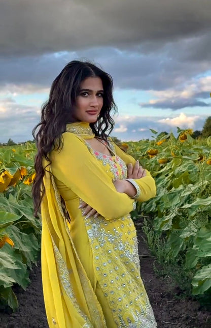 Yellow Sequence Sharara suit