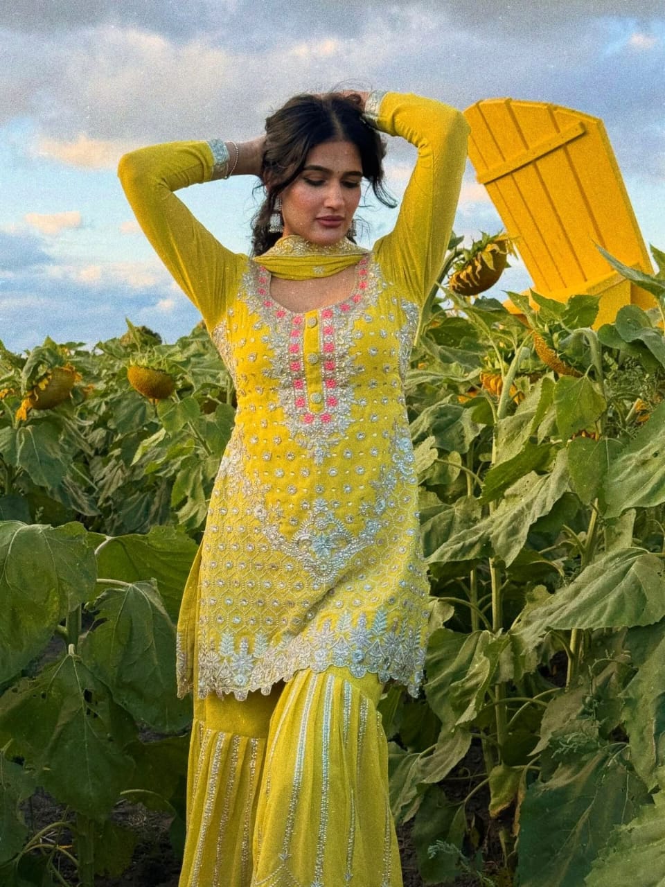 Yellow Sequence Sharara suit
