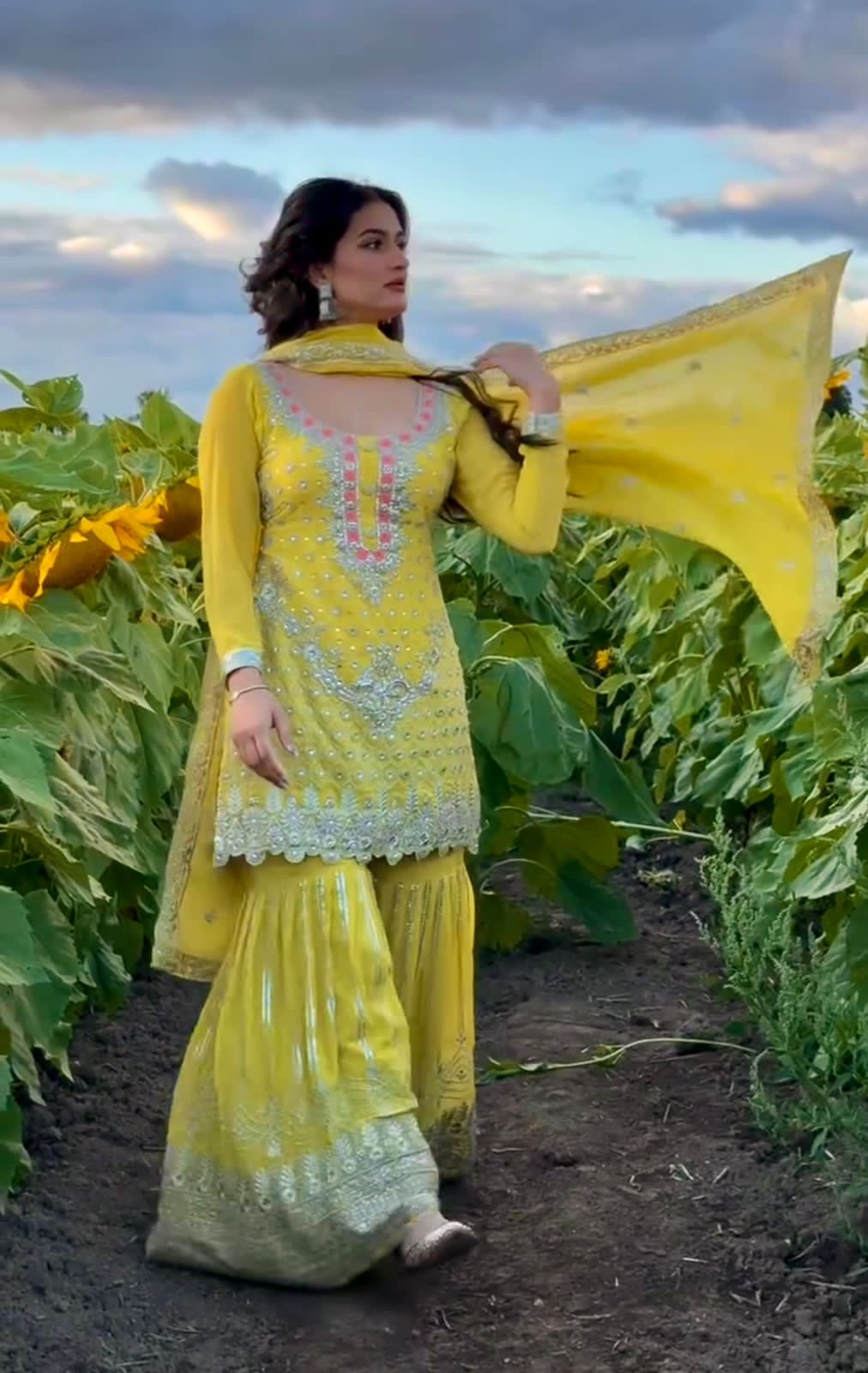 Yellow Sequence Sharara suit