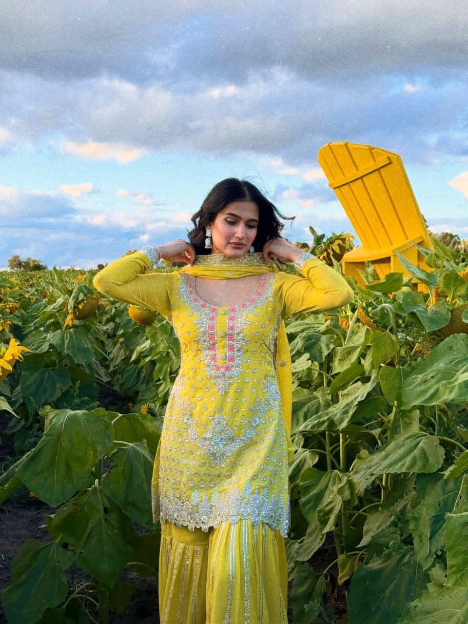 Yellow Sequence Sharara suit