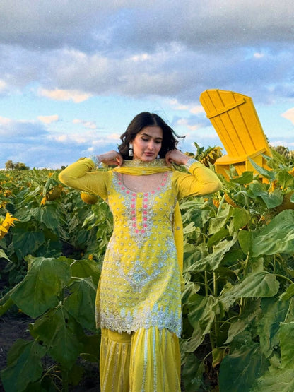 Yellow Sequence Sharara suit