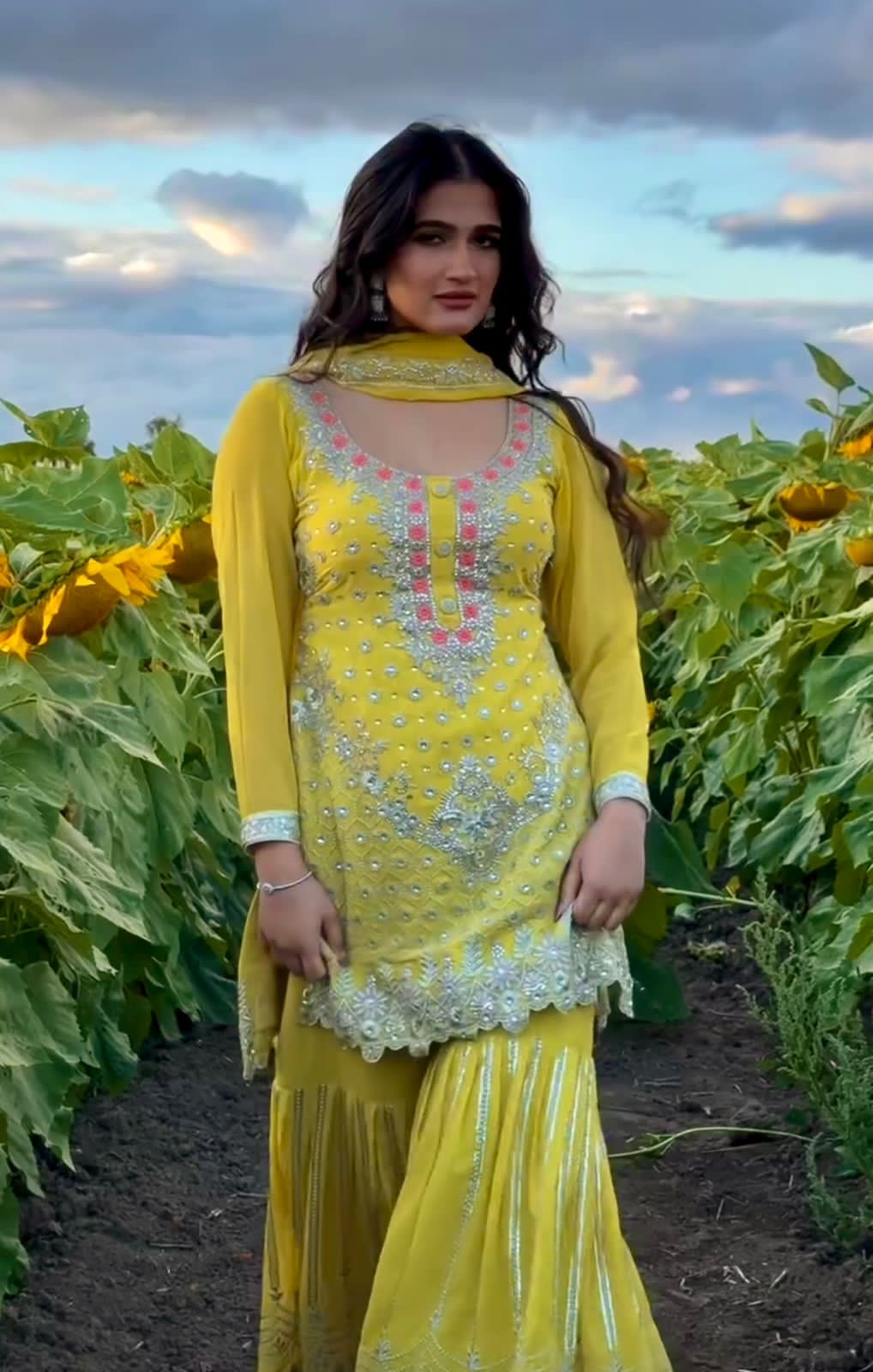 Yellow Sequence Sharara suit