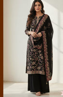 Black Cotton printed unstitched suit set