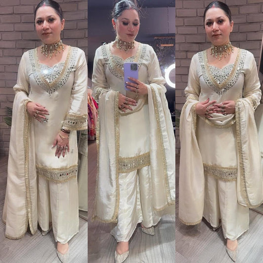 4 PIECE PLAZZO PAIR WITH REAL MIRROR AND EMBROIDERY WORK