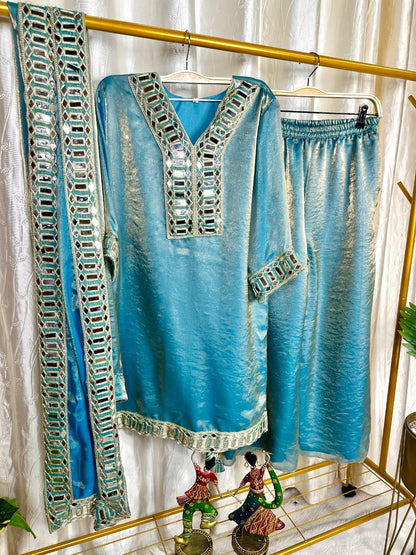 Frendy Silk designer festive wear 3pc peplum suit set