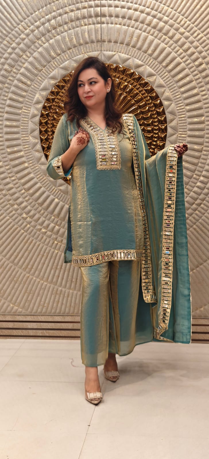 Frendy Silk designer festive wear 3pc peplum suit set